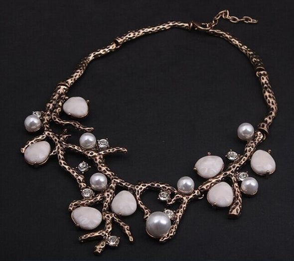 pearl shell stone tree exaggerated necklace