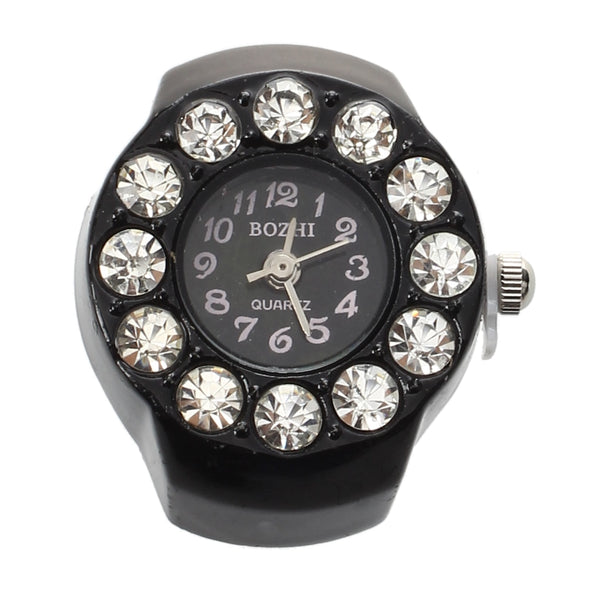Stretchy Women Round Crystal Finger Ring Watch 0.83" HOT