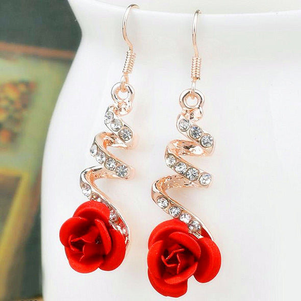 Red Rose Drop Earrings For Women
