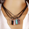 Natural Stone Necklace, Elegant Clear Stone Leather Necklaces Stone Cristal, Wild Crystal Neckless for Women