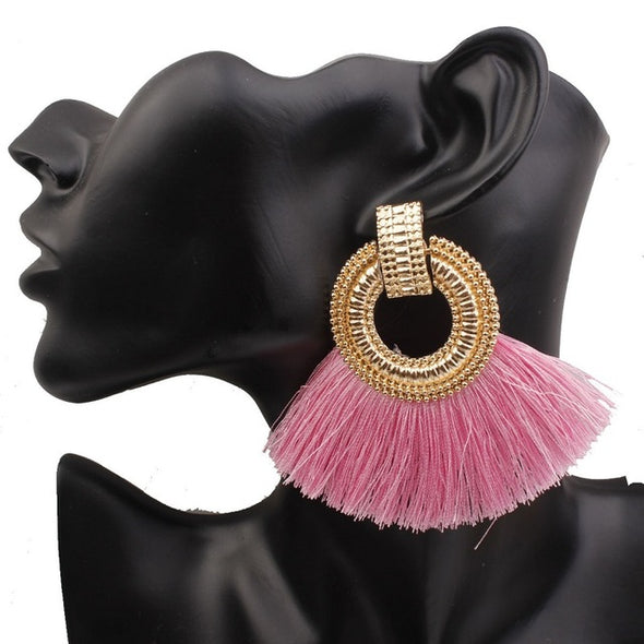 Tassel Earrings Big Statement Vintage Dangle Earrings Red Pink Black Blue Fashion Jewelry