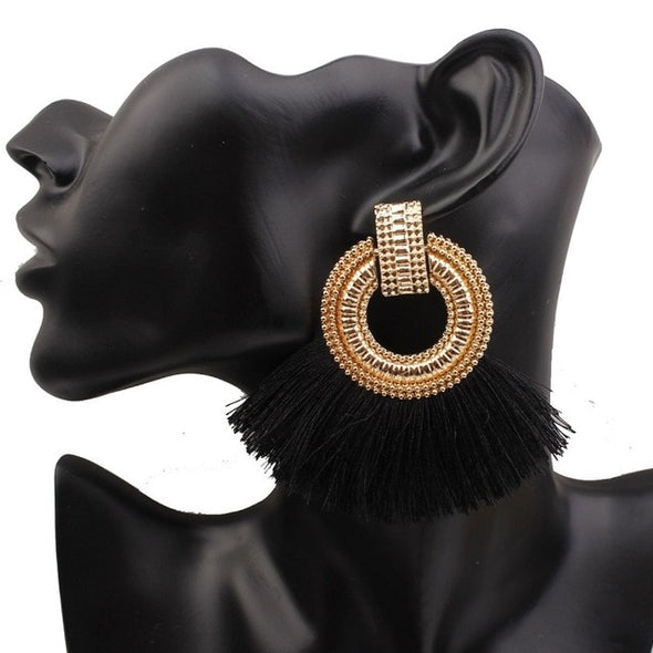 Tassel Earrings Big Statement Vintage Dangle Earrings Red Pink Black Blue Fashion Jewelry