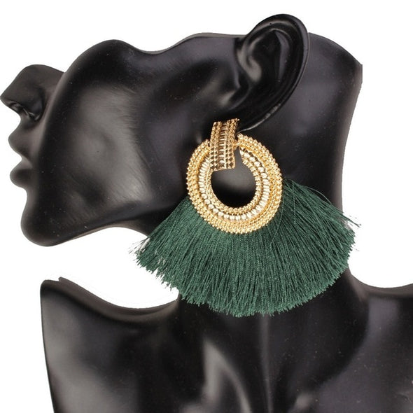 Tassel Earrings Big Statement Vintage Dangle Earrings Red Pink Black Blue Fashion Jewelry