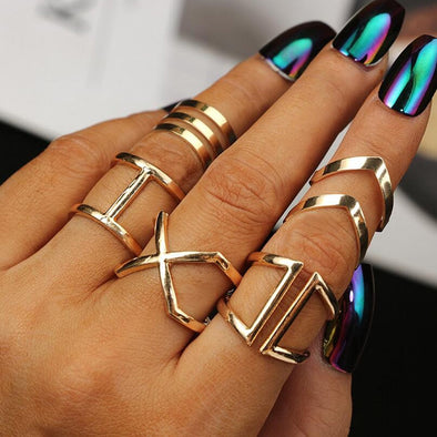 Classic Gold Color V Chevron Rings