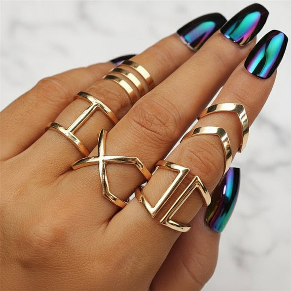 Classic Gold Color V Chevron Rings