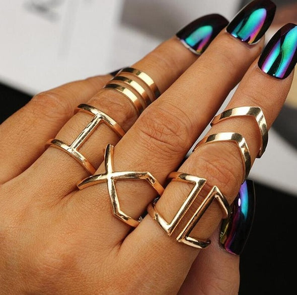 Classic Gold Color V Chevron Rings