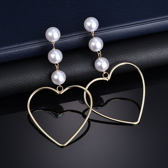 New Fashion Charm Big Simulated Pearl Long Earrings for Women