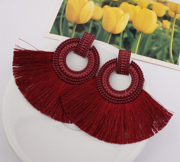 Tassel Earrings Big Statement Vintage Dangle Earrings Red Pink Black Blue Fashion Jewelry