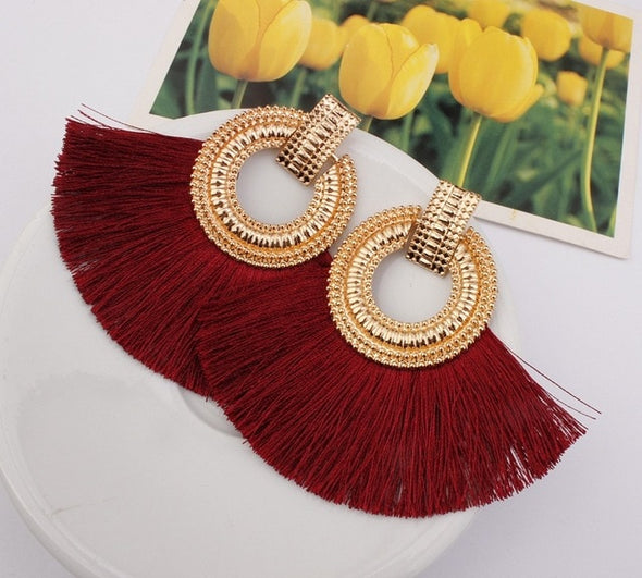 Tassel Earrings Big Statement Vintage Dangle Earrings Red Pink Black Blue Fashion Jewelry