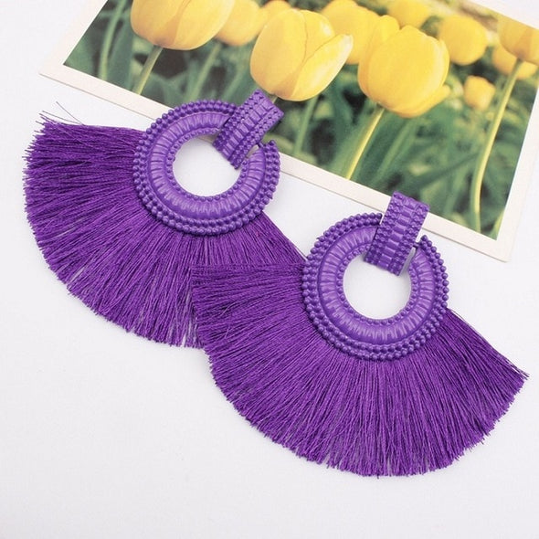 Tassel Earrings Big Statement Vintage Dangle Earrings Red Pink Black Blue Fashion Jewelry