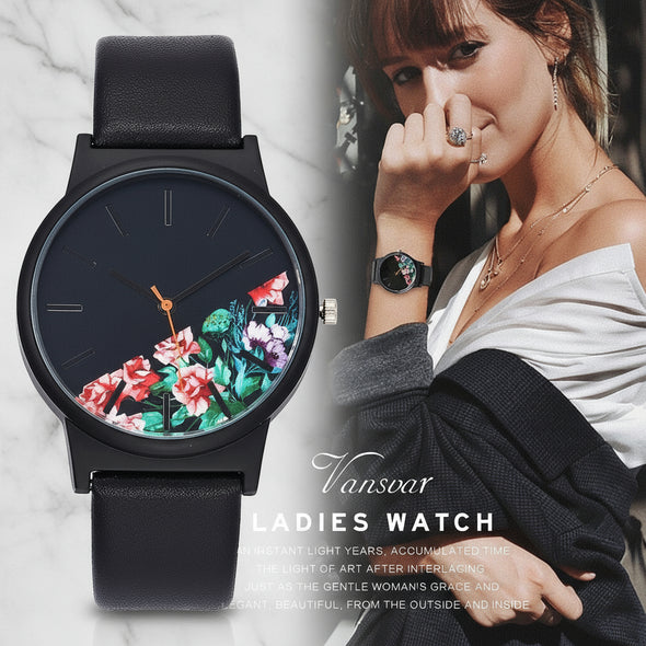 Vansvar Vintage Leather Women Watches Luxury