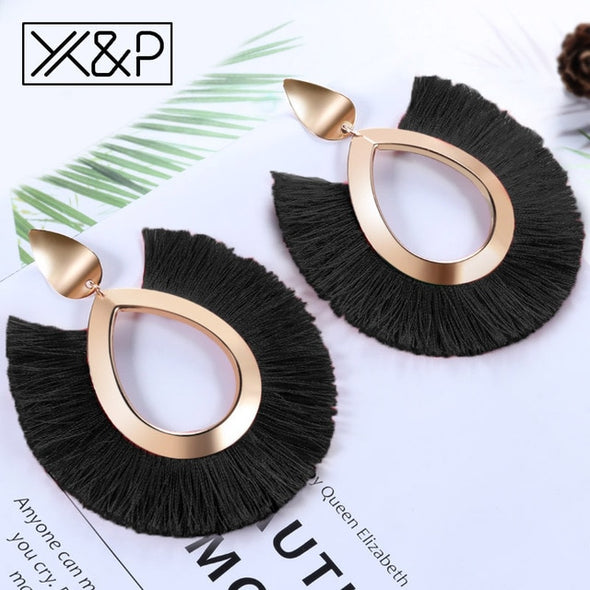 Big Tassel Drop Earrings For Women Lady Female Fringe Handmade