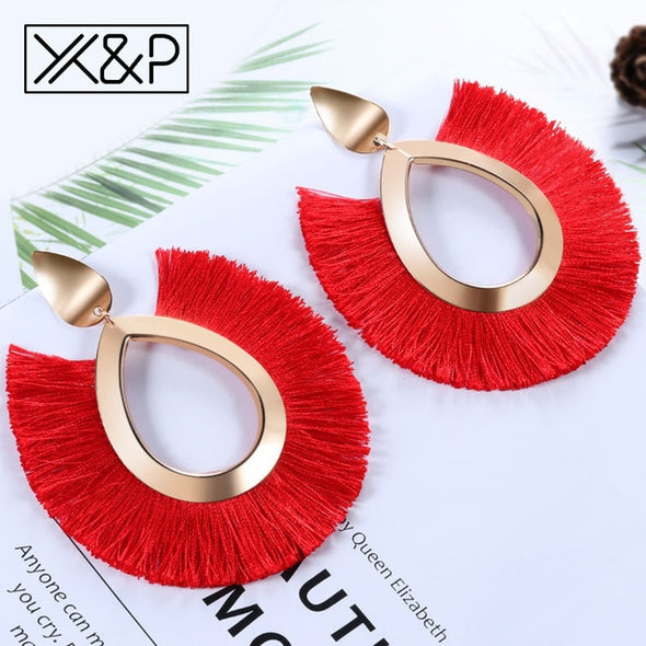 Big Tassel Drop Earrings For Women Lady Female Fringe Handmade