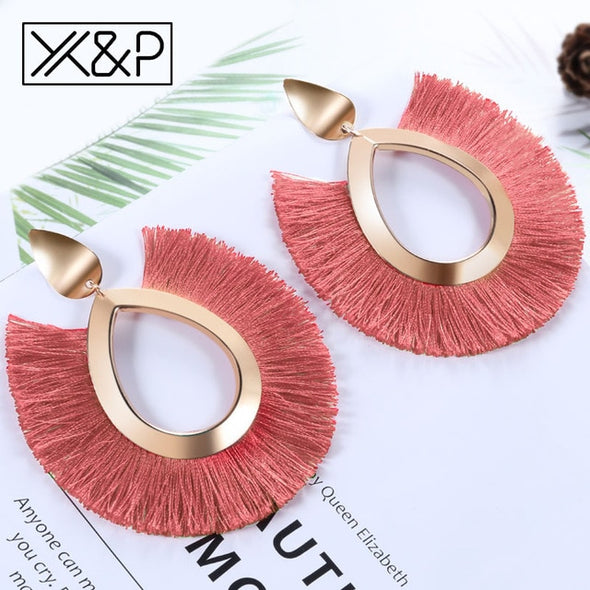 Big Tassel Drop Earrings For Women Lady Female Fringe Handmade