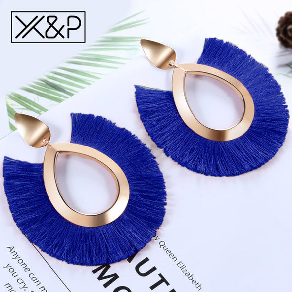 Big Tassel Drop Earrings For Women Lady Female Fringe Handmade