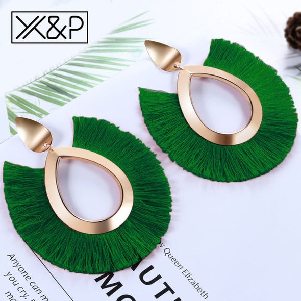 Big Tassel Drop Earrings For Women Lady Female Fringe Handmade