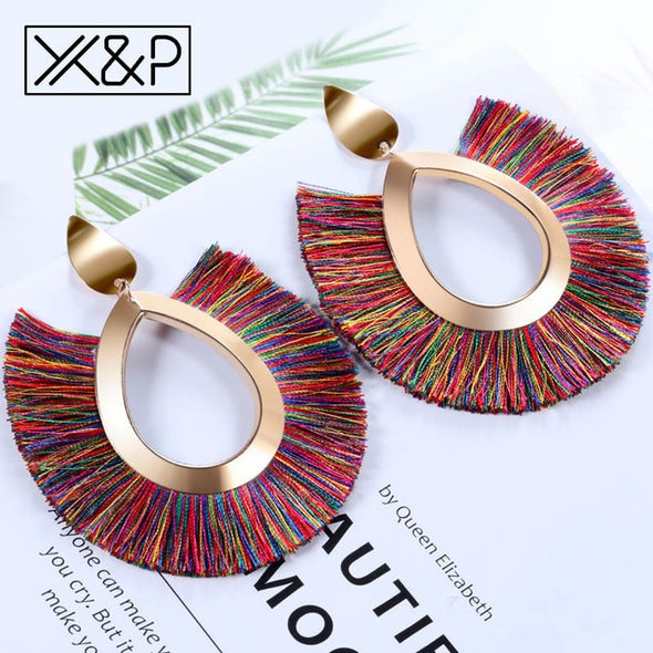 Big Tassel Drop Earrings For Women Lady Female Fringe Handmade