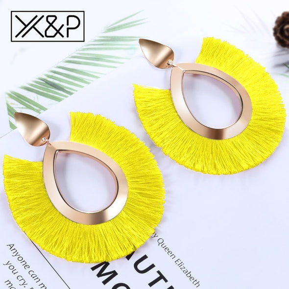 Big Tassel Drop Earrings For Women Lady Female Fringe Handmade