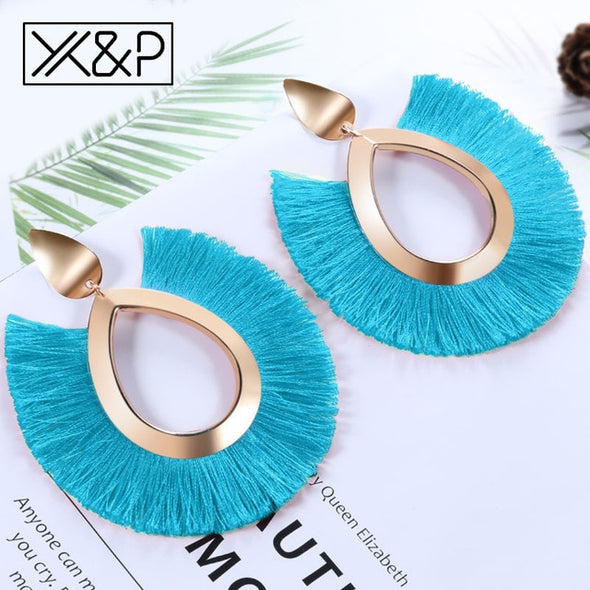 Big Tassel Drop Earrings For Women Lady Female Fringe Handmade