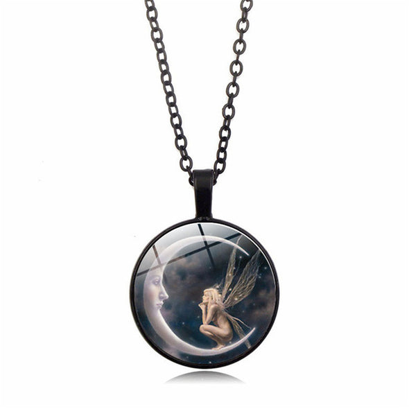 Fairy in Moon Photo Necklace Angel  for Women