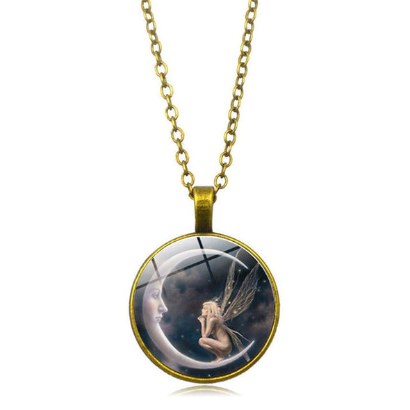 Fairy in Moon Photo Necklace Angel  for Women
