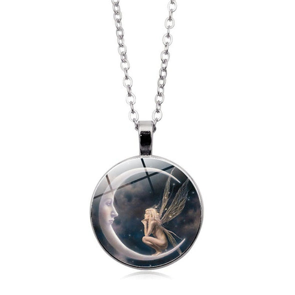 Fairy in Moon Photo Necklace Angel  for Women